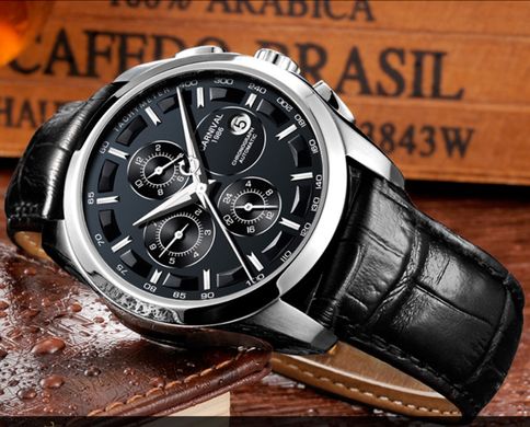 Чоловічий класичний механічний годинник Carnival Genius Black 8705